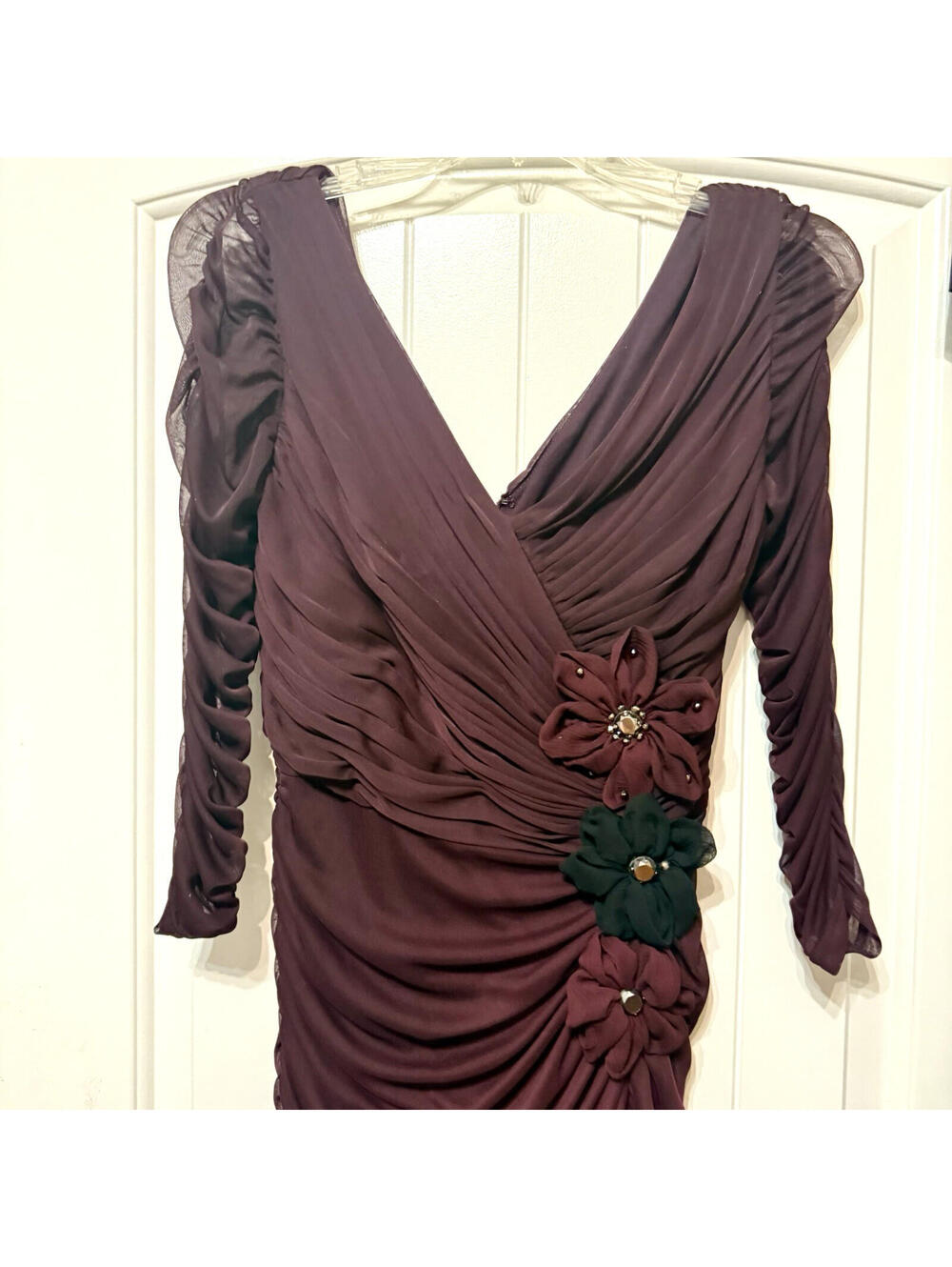Adrianna Papell Purple Beaded Mesh Ruched Waist Evening Gown Women’s Size 4 - Picture 10 of 16